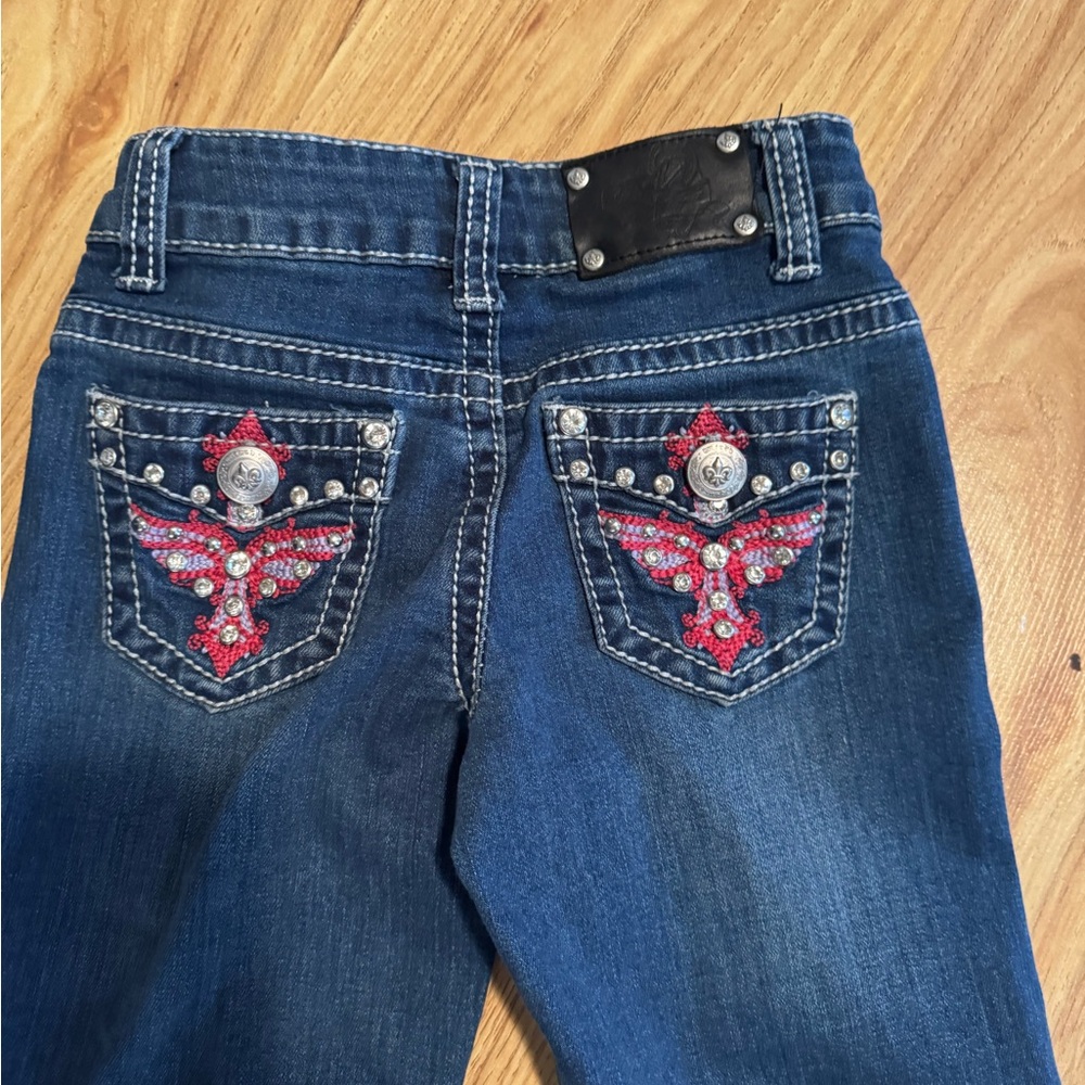 Wired Heart Blue Jeans with Pink Embroidery size 6 girls